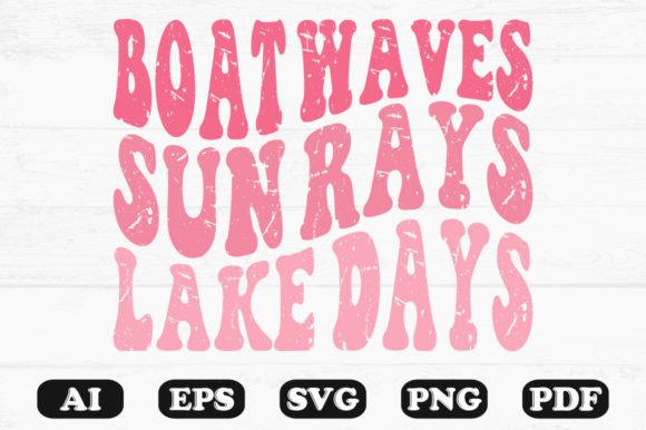Boat Waves Sun Rays Lake Days Retro Wavy Graphics for Crafts
